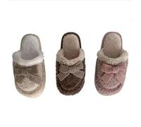 Womens Bow Slippers Womens Ladies Faux Fur Lined Slip On Comfy Warm Winter Slippers Mules Ultra Cozy Indoor Sliders Fashion Warm Sliders Autumn Outdoor Slides Comfortable Non Slip Slides