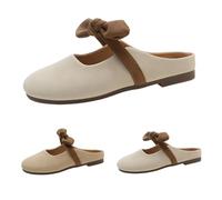 Womens Bow Slippers Womens Slip On Mule Loafers Backless Low Heel Closed Toe Slippers Hollow Out Work Sliders for Commute Casual Flat Mules for Ladies Autumn Outdoor Sliders with Bowknot Khaki