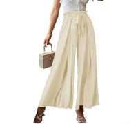 Women's Bow-Tie Wide Leg Trousers, High Waisted Pleated Pants(Apricot XXL) | For Daily Commute, Stylish Bow Tie, Ideal for Ladies, Soft Polyester Fabric, Sizes S-XXL