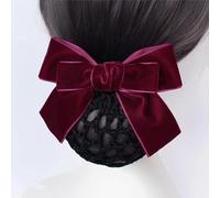 Womens Bowknot Hairnet Women's Velvet Head Flower Nurse Hair Net for Women Bun Net(Red)