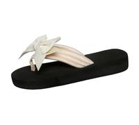 Womens Bowknot Platform Flip Flops Chunky Sole Summer Beach Sandals Cute Thong Slippers for Holiday Casual Wear Beige