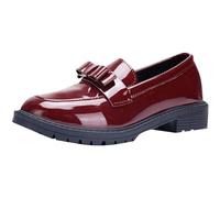 Women's Bowknot Thick Sole Loafers, Slip-On Chunky Heel Dress Shoes with Bow Patent Leather Platforms British Style Thick Sole Loafer (6,Red)