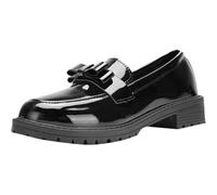 Women's Bowknot Thick Sole Loafers, Slip-On Chunky Heel Dress Shoes with Bow Patent Leather Platforms British Style Thick Sole Loafer (4,Black)