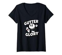 Women's Bowling League Gutter Glory Retro Bowler V-Neck T-Shirt