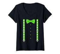 Womens Bowtie with Shamrock Suspenders Irish Tuxedo St Patricks Day V-Neck T-Shirt
