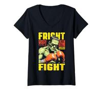 Womens Boxer Boxing Frankenstein Fright Fight Halloween Pugilism V-Neck T-Shirt
