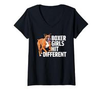 Women's Boxer Girls Hit Different Pet Boxer Dog Funny Boxer V-Neck T-Shirt