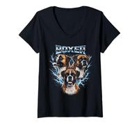 Women's Boxer Heavy Metal Dog Bootleg Style Design V-Neck T-Shirt