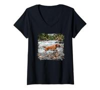 Women's Boxer River Crossing Forest Stream Action Scene V-Neck T-Shirt