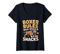 Women's Boxer Rules Walks, Wiggles & Snacks V-Neck T-Shirt