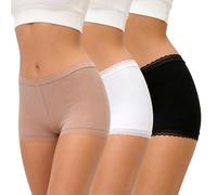 Womens Boxers Pack of 3 Mid-Rise Lace Boyshorts, Thin Wrinkle-Resistant Solid Colour Mid-Waist Panties, Breathable Comfortable Womens Underwear (UK, Alpha, M, Regular, Regular, Black,White,Beige,3Pcs)
