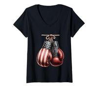 Womens Boxing Gloves USA Flag Tee - 4th of July Training Gear V-Neck T-Shirt