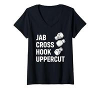 Womens Boxing Jab Cross Hook Uppercut Boxer V-Neck T-Shirt