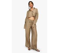 Womens Boxy Stripe Long Sleeve Shirt & Wide Leg Trousers Beach Co-Ord - Brown - 10, Brown