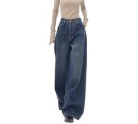 Women's Boyfriend Jeans with Wide Leg Y2K Straight Leg Baggy Denim Pants Low Rise Loose Cargo Jeans Streetwear Washed Denim Cargo Pants(S)