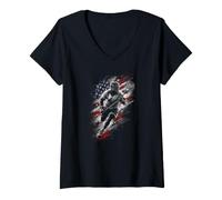 Women's Boys Lacrosse Patriotic Attack Player Stars Stripes V-Neck T-Shirt