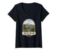 Women's Bozeman Montana Scenic Mountain Landscape Art V-Neck T-Shirt