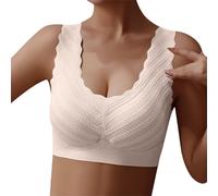 Womens Bra,Wireless Jelly Bra,Women's Plus Size Double V Neck Wide Strap Floral Lace Bralette (XL)