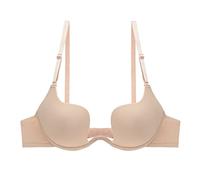 Womens Bra Wireless Women's Deep V Sexy Gathered Bra Hanging Neck Beautiful Back U Shaped Open Back Bra Keyhole Bra (Beige, 75B)