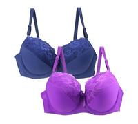 Women's Bra with Underwire Push Up Sexy Lace Bustier Women's Large Breasts Cotton with Fully Covering Underwear with Adjustable Straps Bra Soft Comfortable Strong Hold Bra Multipack, darkblue, 40DD