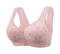 Women's Bra without Underwire Bra with Front Closure Made of Cotton Comfortable Seamless Comfortable Bra for Elderly with Press Stud Seniors Printed Padded Bras Front Closure Bra T-Shirt, O Rosa, XS