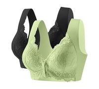 Women's Bra Without Underwire, Large Sizes, Set of 2 with Front Closure, V-Neck, Lace Bra, Good Hold Against Suspended Chest Underwear, Non-Wired Push Up with Wide Straps, Undershirt, O, 3XL