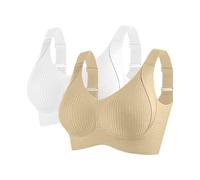 Women's Bra Without Underwire Push Up Pack of 2 Bra Large Breasts Strong Hold Bras Adjustable Bustier Comfortable Soft Seamless Non-Wired Full Cup Bras Plain V-Neck Bra for Everyday Sports, F, XL