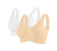 Women's Bra Without Underwire Push Up Pack of 2 Bra Large Breasts Strong Hold Bras Adjustable Bustier Comfortable Soft Seamless Non-Wired Full Cup Bras Plain V-Neck Bra for Everyday Sports, G, 5XL