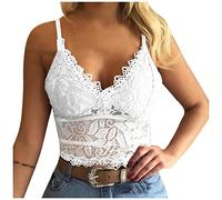 Women's Bra Without Underwire Push Up Yoga Lace Bra Top Bralette Padded Sports Bustier V-Neck Spaghetti Straps Bra Top Crop Top Vest Lingerie Comfort Vest Camisole Underwear Tank Tops, White, XL