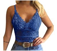 Women's Bra Without Underwire Push Up Yoga Lace Bra Top Bralette Padded Sports Bustier V-Neck Spaghetti Straps Bra Top Crop Top Vest Lingerie Comfort Vest Camisole Underwear Tank Tops, blue, M