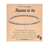 Womens Bracelet Gifts Little Feet Charm Bracelet for New Mom Adjustable Mum to Be Gifts Bracelet Mother's Day Blessing Jewelry Baby Shower Pregnancy Gifts for Mum Expecting with Meaningful Card