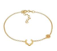 Women's Bracelet Silver with Clover Leaf (6 mm) and Horseshoe Symbol (10 mm), Bracelet with Lucky Pendant Made of 925 Sterling Silver Gold-Plated, Golden Bracelets for Women Girls, Lucky Symbol Gift