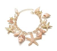 Women's Bracelets Adjustable Chain Bracelets Boho Ocean Starfish Shell Bracelets Elegant Pearls Bracelets Fashion Colored Beach Bracelet Ladies Girls Jewelry Gifts For Friend Mum (One Size, Gold)