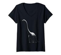 Women's Brachiosaurus Dinosaur Graphic Archaeology Motif V-Neck T-Shirt