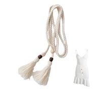 Women's Braided Belt, 150 cm Belt for Dress, Tassel Cotton Cord, Knotted Waist Belt, White, Boho Waist Belt, Rope Chain, Thin Tie Belt for Skirts, T-Shirts, Shirts, Fashion Skirt Belt for Women