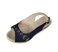 Womens Braided Flat Sandals Ladies Fashion Solid Color Canvas Open Toe Belt Decorative Thick Sole Slope Heel Sandals Womens Braided Flat (Blue, 7)