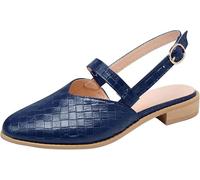 Womens Braided Pointed Toe Mule Sandals Slip On Backless Low Heel Loafer Flats Cut Out Casual Sandals Closed Toe Pointy Toe Adjustable Buckle Shoe(Blue 1,5.5 UK)