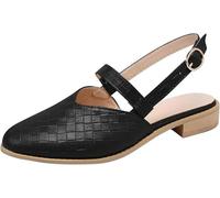 Womens Braided Pointed Toe Mule Sandals Slip On Backless Low Heel Loafer Flats Cut Out Casual Sandals Closed Toe Pointy Toe Adjustable Buckle Shoe(Black 1,5.5 UK)