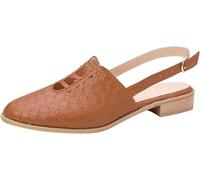 Womens Braided Pointed Toe Mule Sandals Slip On Backless Low Heel Loafer Flats Cut Out Casual Sandals Closed Toe Pointy Toe Adjustable Buckle Shoe(Beige,4 UK)