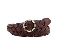 Women's Braided Woven Leather Skinny Belt with O-ring Bucklefor Jeans Dress Ladies Belts (Coffee)