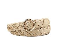 Women's Braided Woven Leather Skinny Belt with O-ring Bucklefor Jeans Dress Ladies Belts (Gold)