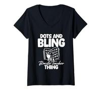 Womens Braille Teacher & Braille School for Blindness Awareness V-Neck T-Shirt