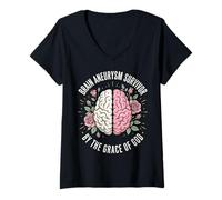 Women's Brain Aneurysm Survivor By The Grace of God V-Neck T-Shirt