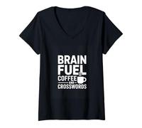 Women's Brain Fuel Coffee and Crosswords Puzzle Lover V-Neck T-Shirt
