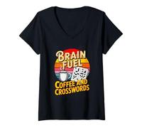 Women's Brain Fuel Coffee and Crosswords Puzzle Lovers V-Neck T-Shirt
