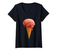 Womens Brain Ice Cream Funny Neuroscience Neurologist Science V-Neck T-Shirt