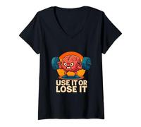 Womens Brain Lifting Weights Funny Gym Mental Workout Design V-Neck T-Shirt