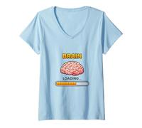 Women's Brain Loading Funny Thinking Progress Humor V-Neck T-Shirt
