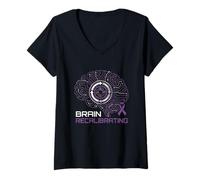 Women's Brain Recalibrating Purple Ribbon Circuitry Neurodiversity V-Neck T-Shirt