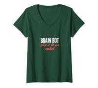 Women's Brain Rot - Send It to Me Rachel V-Neck T-Shirt, Dark Green, Medium